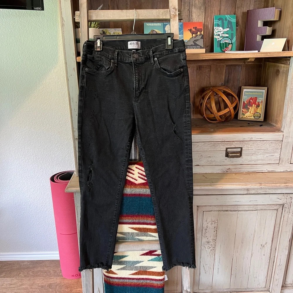 AGOLDE women’s Sophie high rise skinny crop in Harlow destructed size 31